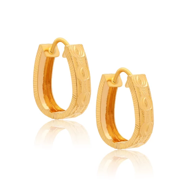 22K Gold Laser Cut U-Shape Huggie Earrings (5.30G)