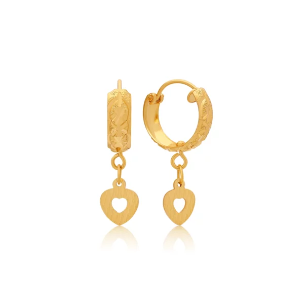 22K Gold Mini Laser Cut Heart Charm Hoops (2.45G)