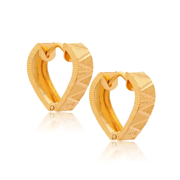 22K Gold Textured V-Shape Huggie Earrings (4.25G)