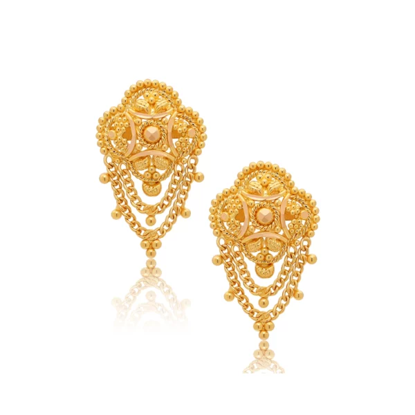 22K Gold Small Filigree Dangle Earrings (4.65G)