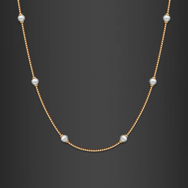 22K Gold Light Mini Pearls Necklace (3.65G)