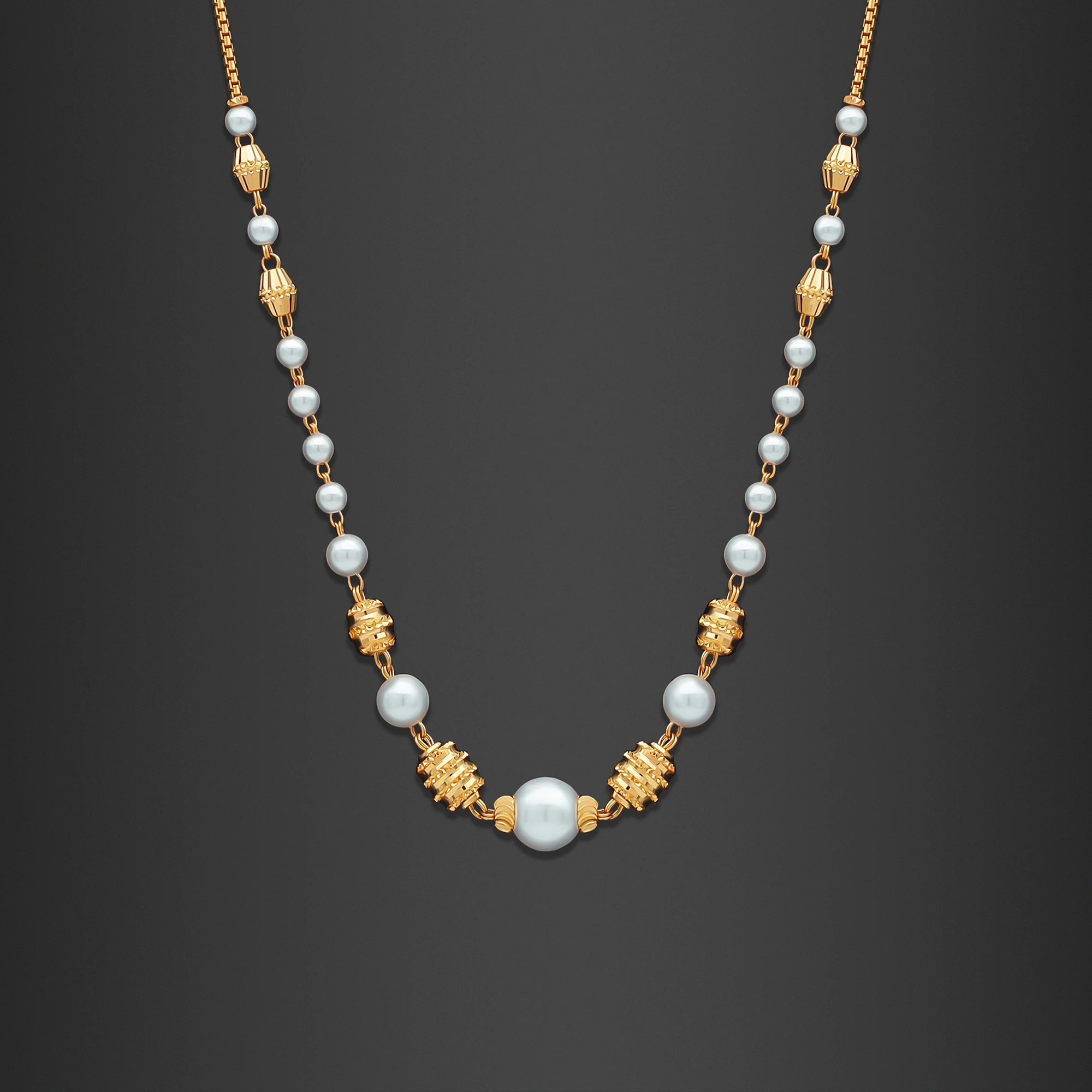 22K Gold Beaded Ball Pearl Necklace (8.50G) - Queen of