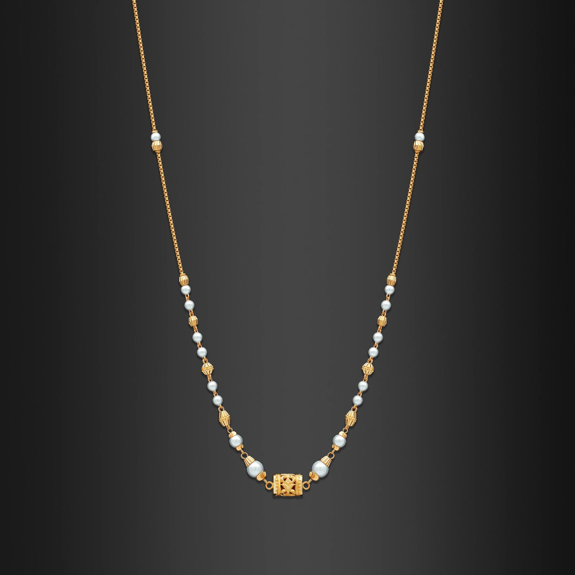 22K Gold Alternating Beads Pearl Necklace (7.69G) - Queen of