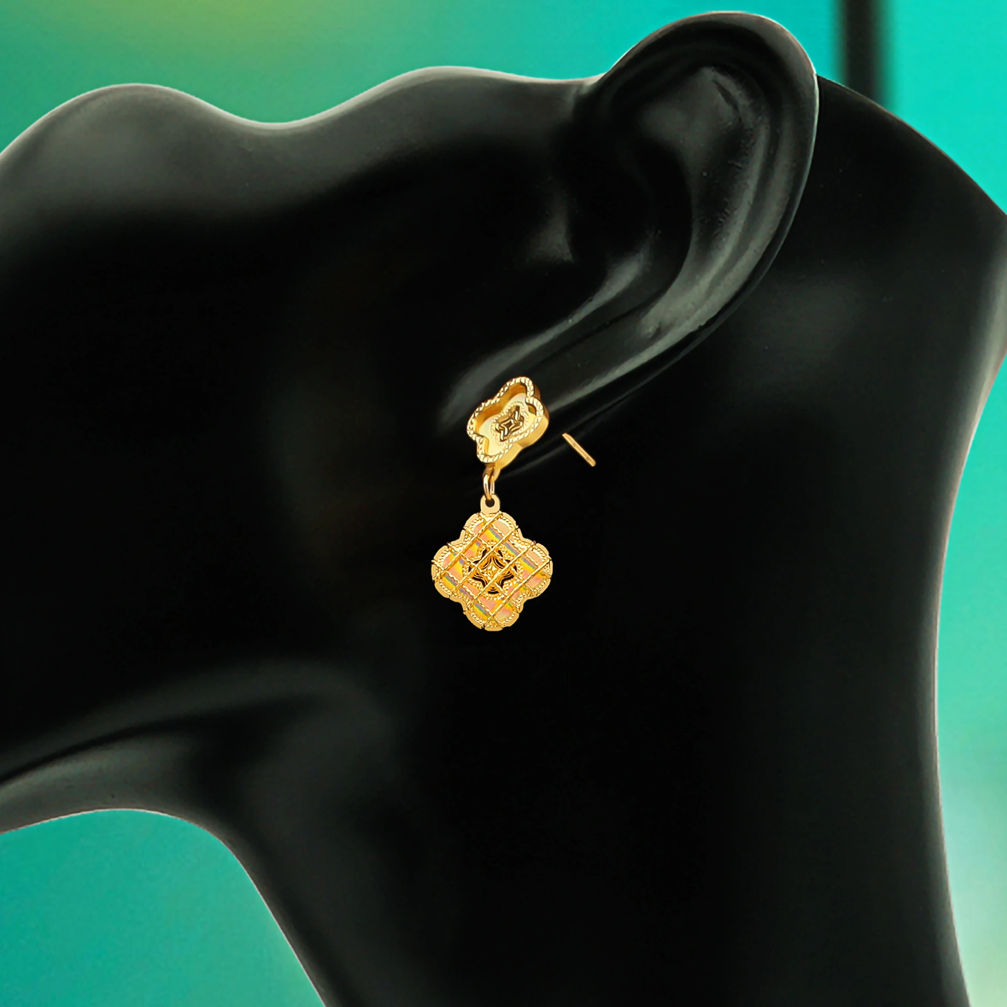 22K Gold Iridescent Clovers Drop Necklace Set (12.60G) - Queen of